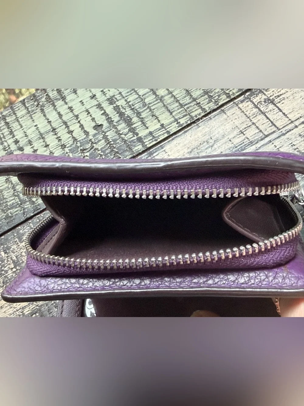 Halloween Special!! Coach Purple Pebbled Leather Corner Zip Wallet
